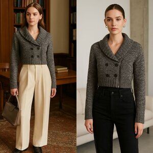 Trouvé Women’s Cropped Sweater Gray Zip M Minimalist Academia Espressocore